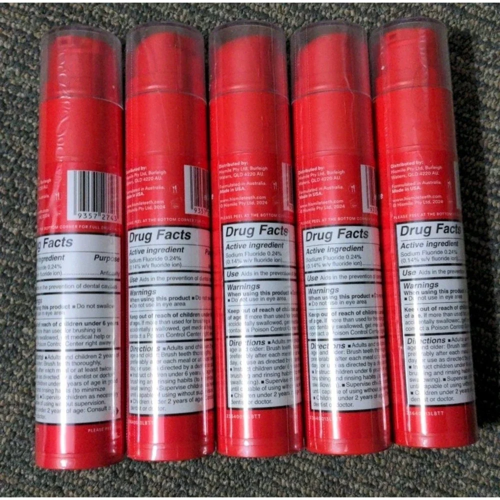 5 Pack Hismile Candy‎ Cane Flavored Fluoride Toothpaste New Exp 9/11/2026